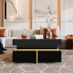 VOGREX Black Square Coffee Table with 2 Drawers - thumbnail 4