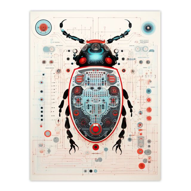 Artery8 Wall Art Print Dung Beetle Robot Hybrid Secret Military Schematic Blue Futuristic Complex Arcane Manuscript Gift For Him Man Cave Poster - image 1