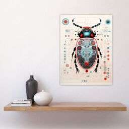 Artery8 Wall Art Print Dung Beetle Robot Hybrid Secret Military Schematic Blue Futuristic Complex Arcane Manuscript Gift For Him Man Cave Poster - thumbnail 4