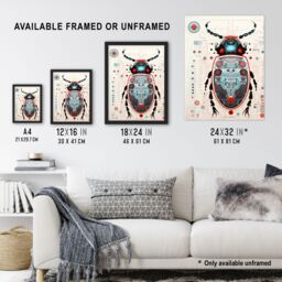 Artery8 Wall Art Print Dung Beetle Robot Hybrid Secret Military Schematic Blue Futuristic Complex Arcane Manuscript Gift For Him Man Cave Poster - thumbnail 3