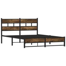 Berkfield Home Metal Bed Frame without Mattress Smoked Oak 140x200 cm in Brown - thumbnail 1