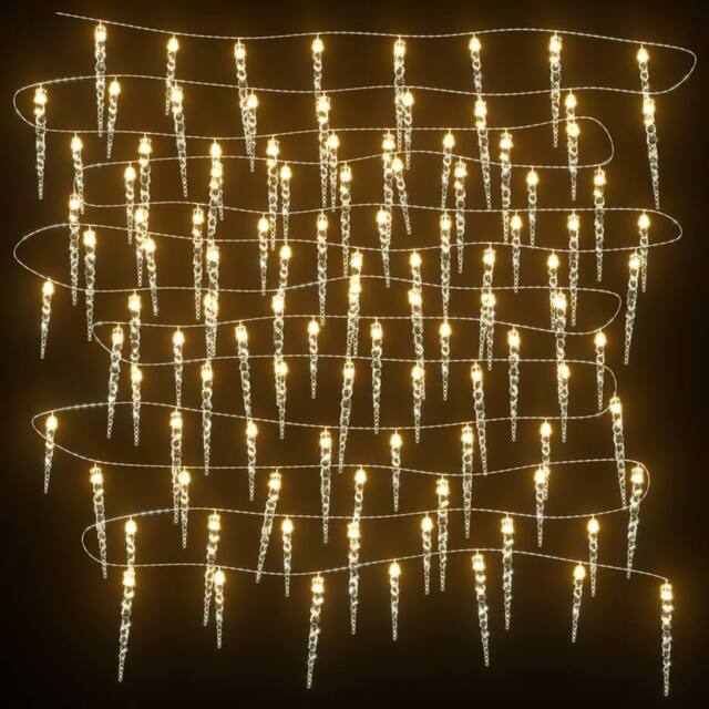 Berkfield Home Festive Christmas Icicle Light 100 LEDs Warm White 10 m Acrylic PVC - image 1