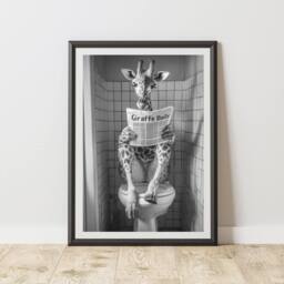 60 SECOND MAKEOVER Giraffe Reading Paper On Toilet Quirky Animal Print - Size: A4 - thumbnail 1