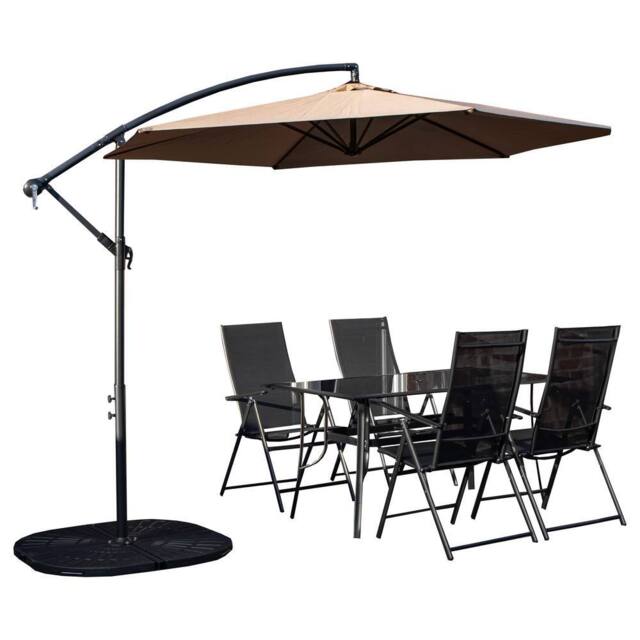 Samuel Alexander Outdoor 4 Person Glass Top Garden Table Chairs, Banana Parasol & Base in Beige - image 1