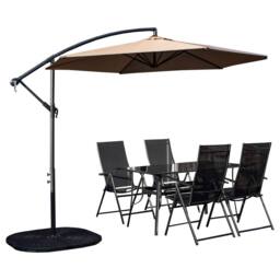 Samuel Alexander Outdoor 4 Person Glass Top Garden Table Chairs, Banana Parasol & Base in Beige