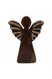 KDMD Medium Mango Wood Angel Decor-Gold Finish in Brown
