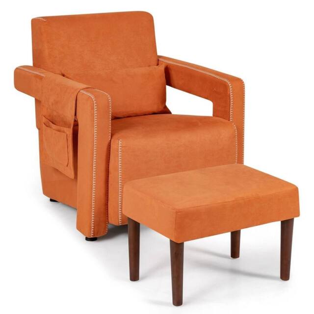 VOGREX Upholstered Armchair with Ottoman in Orange - image 1