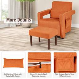 VOGREX Upholstered Armchair with Ottoman in Orange - thumbnail 4