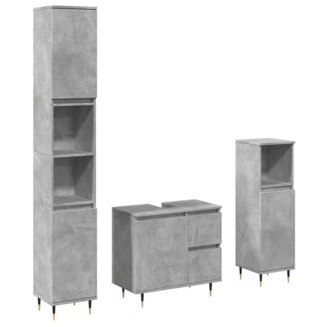Berkfield Home 3 Piece Bathroom Furniture Set Concrete Grey Engineered Wood - image 1