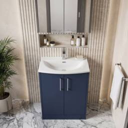 Balterley Winshill Contemporary 2 Door Vanity Basin Unit, Dark Blue, 600mm in Blue - thumbnail 3