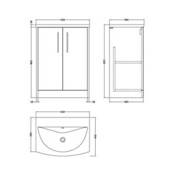 Balterley Winshill Contemporary 2 Door Vanity Basin Unit, Dark Blue, 600mm in Blue - thumbnail 5
