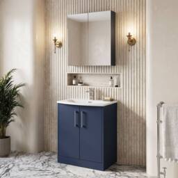Balterley Winshill Contemporary 2 Door Vanity Basin Unit, Dark Blue, 600mm in Blue - thumbnail 4