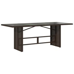 Berkfield Home Garden Table with Glass Top Brown 190x80x75 cm Poly Rattan - Size: 190 x 80 x 75 cm - thumbnail 2