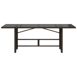 Berkfield Home Garden Table with Glass Top Brown 190x80x75 cm Poly Rattan - Size: 190 x 80 x 75 cm - thumbnail 4