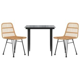 Berkfield Home 3 Piece Garden Dining Set Poly Rattan in Brown - thumbnail 3