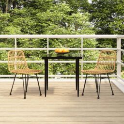 Berkfield Home 3 Piece Garden Dining Set Poly Rattan in Brown - thumbnail 1