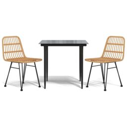Berkfield Home 3 Piece Garden Dining Set Poly Rattan in Brown - thumbnail 2