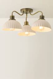 ValueLights Bourton Cream Ribbed Dome 3 Arm Ceiling Pendant Light with Bulbs in Gold - thumbnail 3