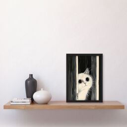 "Artery8 Cute Kitty Black White Cat Lover Pet Painting Framed Wall Art - Size: W12"" x H16""" - thumbnail 4