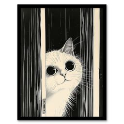 "Artery8 Cute Kitty Black White Cat Lover Pet Painting Framed Wall Art - Size: W12"" x H16""" - thumbnail 1