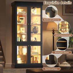 Merax Modern Tall Glass Display Cabinet with Multicolour LED Lighting in Black - thumbnail 6