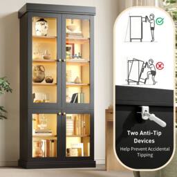 Merax Modern Tall Glass Display Cabinet with Multicolour LED Lighting in Black - thumbnail 5