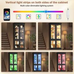 Merax Modern Tall Glass Display Cabinet with Multicolour LED Lighting in Black - thumbnail 7
