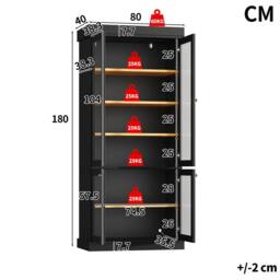 Merax Modern Tall Glass Display Cabinet with Multicolour LED Lighting in Black - thumbnail 2