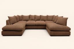 Bliss Furniture Jumbo Cord U Shaped Scatter Back Sofa Brown Modern Design, Super Comfy - Size: 6 Person - thumbnail 1