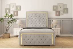 "Sloomy Sofia Gold Naples Frame-Mattress - 50"" Upholstered Headboard in Silver - Size: Small Double" - thumbnail 1