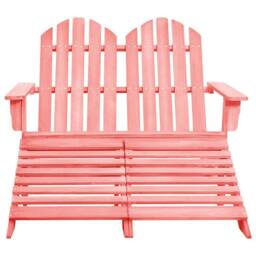Berkfield Home 2-Seater Garden Adirondack Chair&Ottoman Fir Wood Pink - thumbnail 2