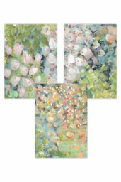 ARTZE Set of 3 Abstract Cottage Garden Flowers in Green Art Posters - Size: W50 cm x H70 cm - thumbnail 1