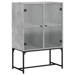 Berkfield Home Side Cabinet with Glass Doors Concrete Grey 69x37x100 cm - Size: 69 x 37 x 100 cm - thumbnail 2