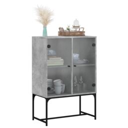 Berkfield Home Side Cabinet with Glass Doors Concrete Grey 69x37x100 cm - Size: 69 x 37 x 100 cm - thumbnail 4