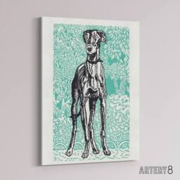 "Artery8 Dog Lover Greyhound Pet Portrait Moriz Jung Canvas Wall Art Print in Blue - Size: W12"" x H16""" - thumbnail 2