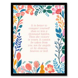 Artery8 Wall Art Print Conquer Yourself Buddhist Mindfulness Quote Floral Buddha Framed Art - Size: A4 - thumbnail 1