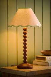 ValueLights Bobbin Colour Trim Linen Shade Walnut Bobble Table Lamp in Pale Green - thumbnail 2