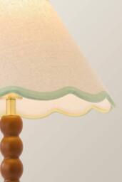 ValueLights Bobbin Colour Trim Linen Shade Walnut Bobble Table Lamp in Pale Green - thumbnail 4