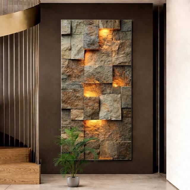 Mafett Stone Texture Effect Wall Art Canvas Print Contemporary Flat Design in Brown - Size: 100 cm x 150 cm - image 1