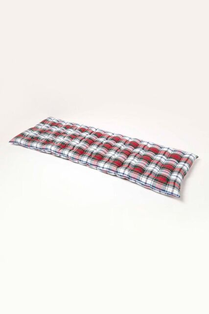 Homescapes Garden Bench Cushion Luxury 3 Seater Cotton Red Tartan Indoor Outdoor Pad - image 1