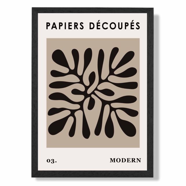 ARTZE Beige & Black Matisse Style Floral Cutout Framed Print SIZE: A4 with Black Frame - Size: A3 - image 1