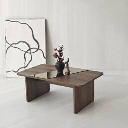 CALICOSY Rectangular Coffee Table With Mirror, 120 Cm Long, SOLEA in Walnut - thumbnail 2
