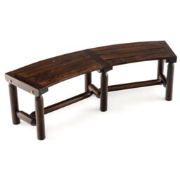 Costway Garden Curved Bench Patio Carbonized Wood Dining Bench Loveseat in Brown - thumbnail 1