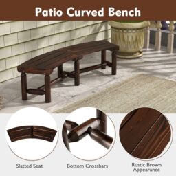 Costway Garden Curved Bench Patio Carbonized Wood Dining Bench Loveseat in Brown - thumbnail 9