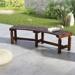 Costway Garden Curved Bench Patio Carbonized Wood Dining Bench Loveseat in Brown - thumbnail 3
