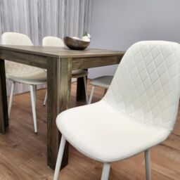 KOSY KOALA Rustic Effect Wood Dining Table Set with 4 Cream Gem Pattern Chairs Dining Room Furniture in Brown - thumbnail 9