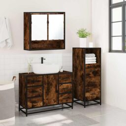 Berkfield Home 3 Piece Bathroom Furniture Set Smoked Oak Engineered Wood in Brown - thumbnail 4