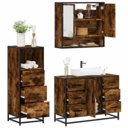 Berkfield Home 3 Piece Bathroom Furniture Set Smoked Oak Engineered Wood in Brown - thumbnail 1