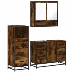 Berkfield Home 3 Piece Bathroom Furniture Set Smoked Oak Engineered Wood in Brown - thumbnail 2