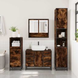 Berkfield Home 3 Piece Bathroom Furniture Set Smoked Oak Engineered Wood in Brown - thumbnail 3
